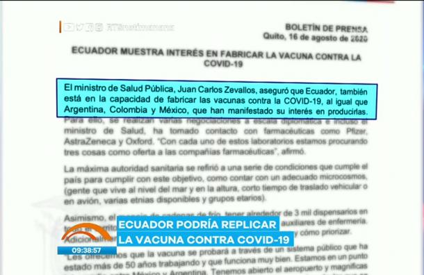 Ecuador no tiene capacidad para fabricar una vacuna en contra del COVID-19